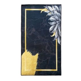 Tapis de salon 80x150 cm Polyester Feuille Noir