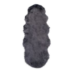 Tapis de Salon Asymétrique Lambskin, Gris, Polyester, 180x60x6,5 cm, EPIKASA