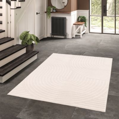Tapis de salon - Circle Line - Beige et écru - 120 x 170 cm