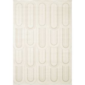 Tapis de salon courbe géométrique - Agosti - Ecru et beige naturel - 120 x 170 cm