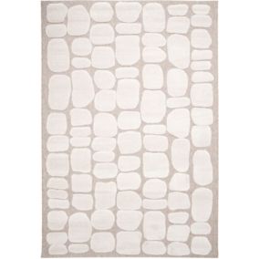 Tapis de salon en matière recyclée - Ode à la douceur - Beige et crème - 120 x 170 cm