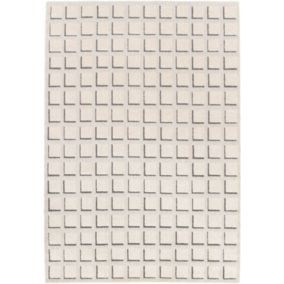 Tapis de salon graphique en relief - Case - Beige crème - 120 x 170 cm