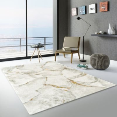 Tapis de salon - Marbré blanc - Veinage couleur - 80 x 150 cm