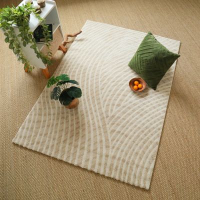 Tapis de salon ou chambre - Méditation - Beige et écru - 200 x 290 cm