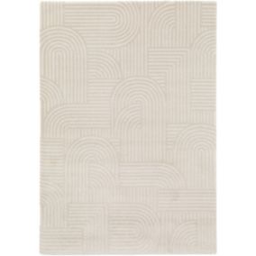 Tapis de salon - Small Circle Line - Beige et écru - 120 x 170 cm