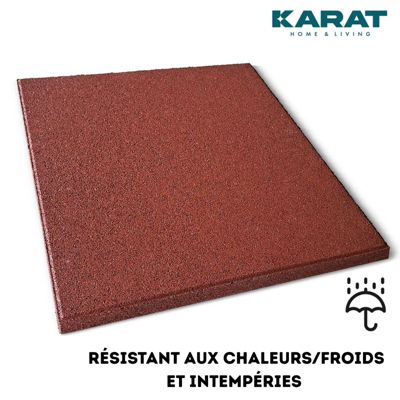 Tapis de sol pour aire de jeu et jardin  Play Protect  Résistant aux intempéries avec drainage 50 x 50 cm, Ep 25 mm, Rouge