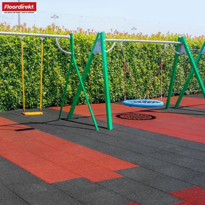 Tapis de sol pour aire de jeu et jardin  Play Protect  Résistant aux intempéries avec drainage 50 x 50 cm, Ep 35 mm, Rouge