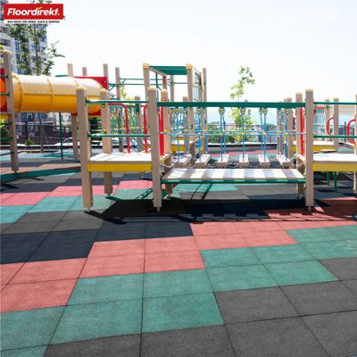 Tapis de sol pour aire de jeu et jardin  Play Protect  Résistant aux intempéries avec drainage 50 x 50 cm, Ep 35 mm, Rouge