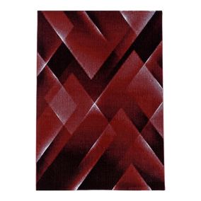 Tapis design graphique à courtes mèches Choucas 170x120 CM - Rouge