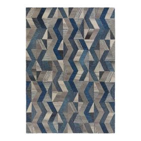 Tapis design graphique en laine pour salon Asher 290x200 CM - Bleu