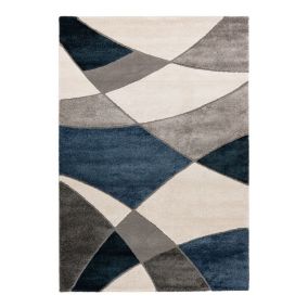 Tapis design rectangle courbe Leandro 150x80 CM - Bleu