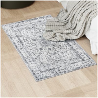 Tapis design vintage à poils courts en laine synthétique et feutre résistant et lavable