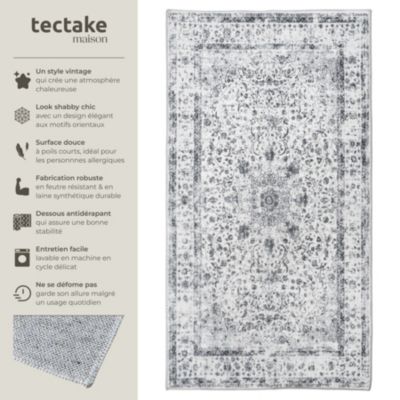 Tapis design vintage à poils courts en laine synthétique et feutre résistant et lavable