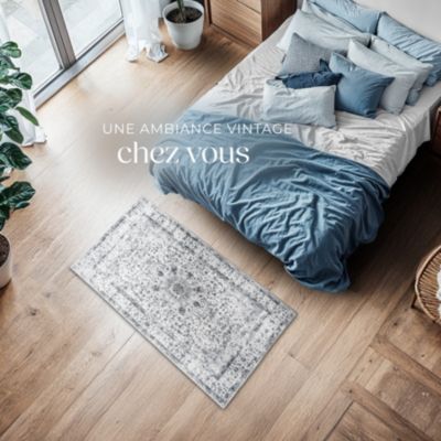 Tapis design vintage à poils courts en laine synthétique et feutre résistant et lavable