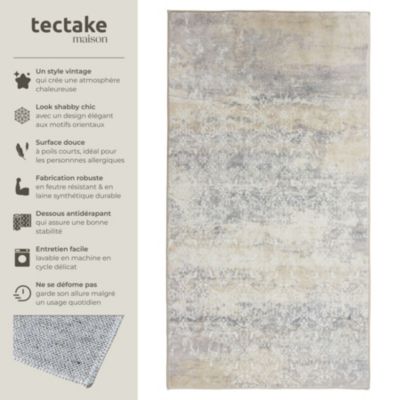 Tapis design vintage à poils courts en laine synthétique et feutre résistant et lavable