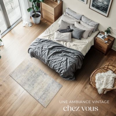 Tapis design vintage à poils courts en laine synthétique et feutre résistant et lavable