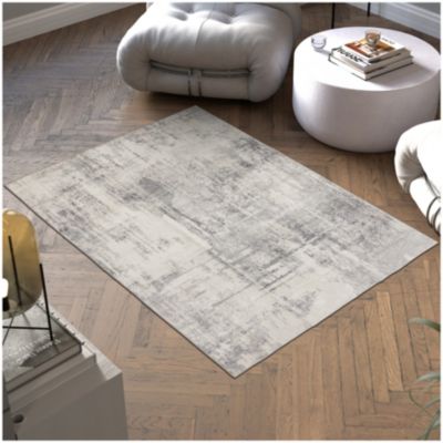Tapis design vintage à poils courts en laine synthétique et feutre résistant et lavable