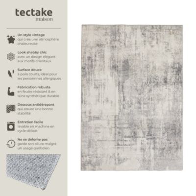 Tapis design vintage à poils courts en laine synthétique et feutre résistant et lavable