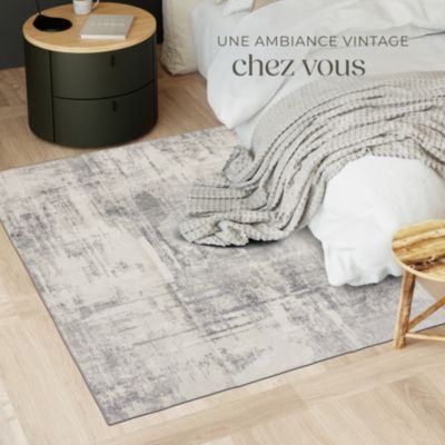 Tapis design vintage à poils courts en laine synthétique et feutre résistant et lavable
