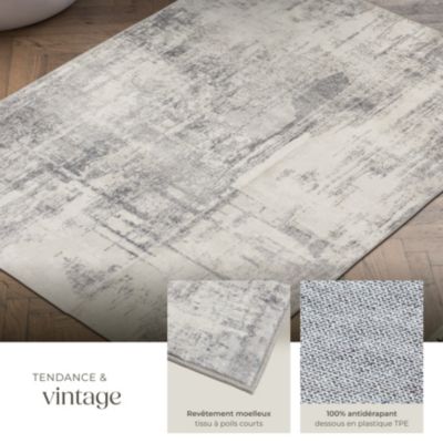 Tapis design vintage à poils courts en laine synthétique et feutre résistant et lavable