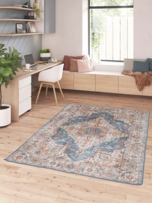 Tapis Dorsey décoloré GoodHome bleu L.230 x l.160 cm