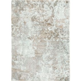 Tapis doux en velours - Archi - Blanc marbré marron et camel - 120 x 170 cm