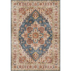 Tapis doux à motif oriental - Leïla - Marron et bleu - 120 x 160 cm