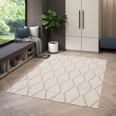 Tapis effet 3D tissé Wapiti blanc et gris poils longs L.160 x L.230cm GoodHome