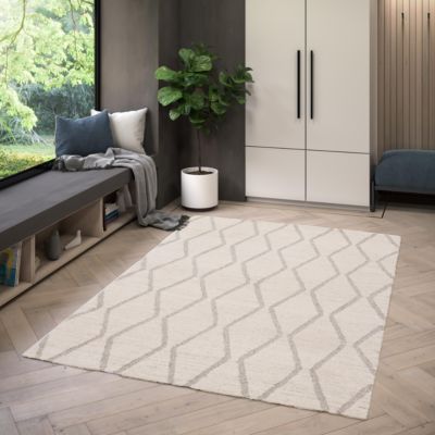 Tapis effet 3D tissé Wapiti poils longs L.120 x L.170cm blanc et gris GoodHome