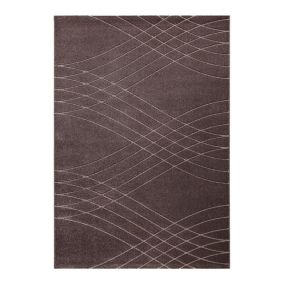 Tapis effet courbe moderne poils ras Vague 160x120 CM - Beige foncé