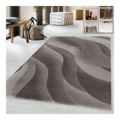 Tapis effet courbe moderne pour salon Chouette 290x200 CM - Marron