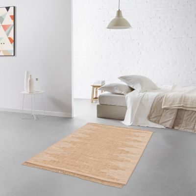 Tapis effet tissé Boyoz GoodHome tissage à plat L.120 x L.170cm naturel et blanc