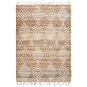 Tapis en chanvre avec motifs losanges en laine épaisse naturel 120x170