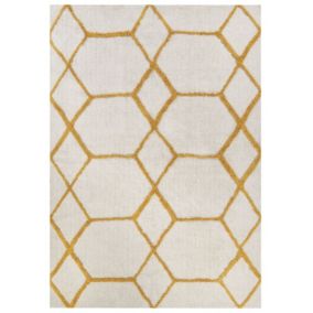 Tapis en coton blanc cassé et jaune 160 x 230 cm BEYLER