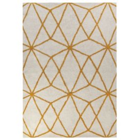 Tapis en coton blanc cassé et jaune 160 x 230 cm MARAND