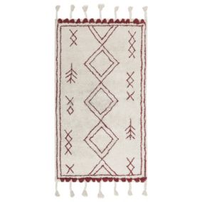 Tapis en coton blanc et rouge 80 x 150 cm KENITRA