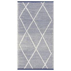 Tapis en coton bleu et blanc 80 x 150 cm SYNOPA