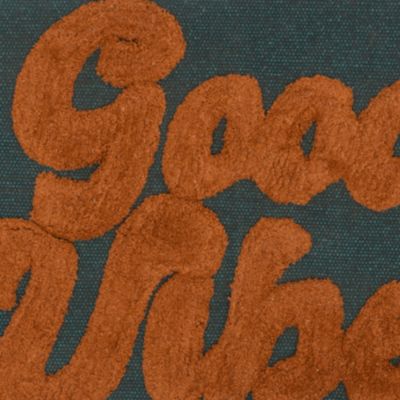 Tapis en coton brodé "Good vibes" (90x60 cm - Bleu Canard)