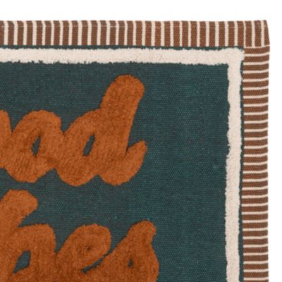 Tapis en coton brodé "Good vibes" (90x60 cm - Bleu Canard)