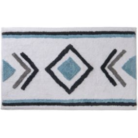 Tapis en coton fantaisie blanc et bleu