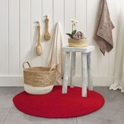 Tapis en coton réversible effet cordage rouge diam.70