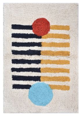 Tapis en coton tufté beige et rayures multicolore L.90 x l.60 cm
