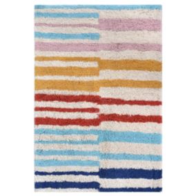 Tapis en coton tufté rayures multicolore L.90 x l.60 cm