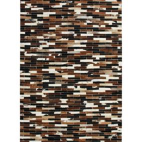 Tapis en cuirs recyclés lignes marron multi 140x200