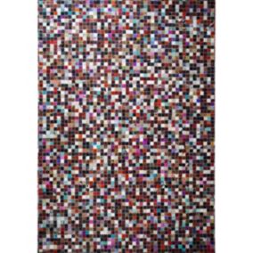 Tapis en cuirs recyclés motif mosaïque marron multi 160x230