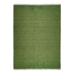 Tapis en jute et coton avec franges vert foncé 120x170