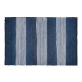 Tapis en jute tissé à la main KOCHI  - 140 x 200 cm - Bleu marine et blanc