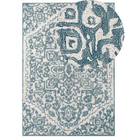 Tapis en laine 160 x 230 cm blanc et bleu AHMETLI