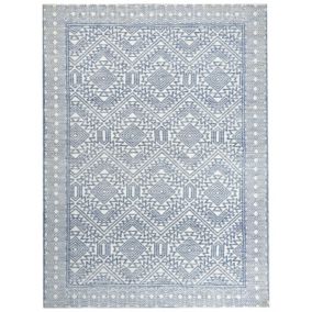 Tapis en laine bleu et blanc 300 x 400 cm KAWAS