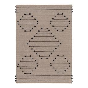 Tapis en laine plat avec franges design beige Lincoln 290x200 CM - Beige